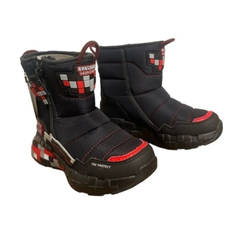 Skechers snow boots mega craft black red H2O repellent zip unisex footwear Sz 11